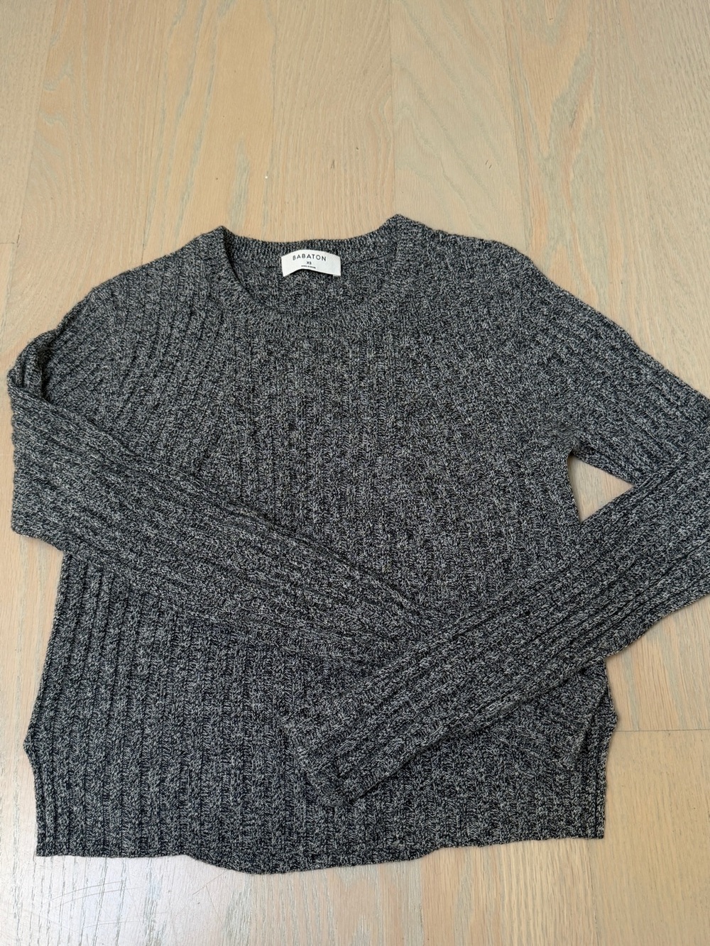 Babaton Charcoal Marled Ribbed Crew Sweater